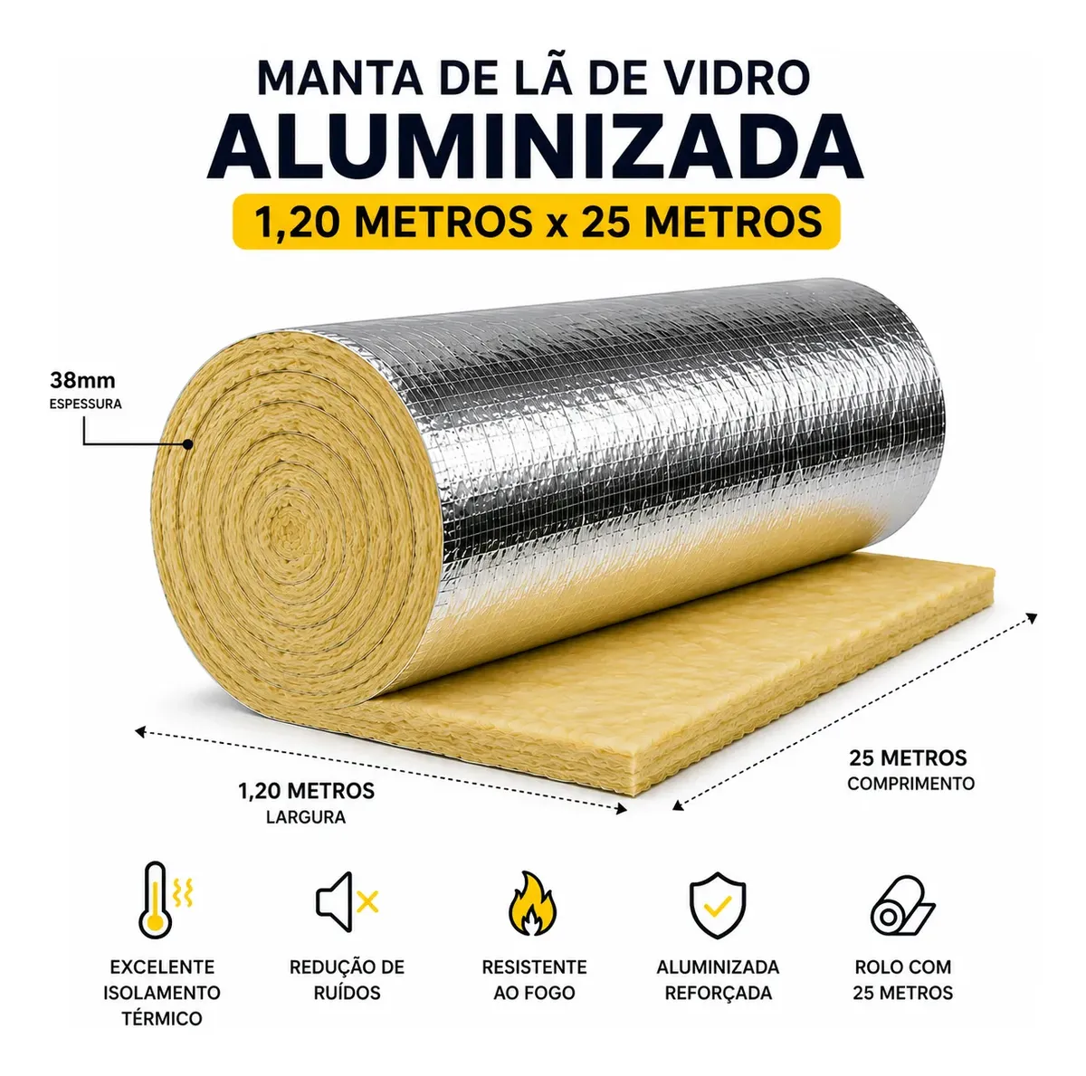 Manta Lã De Vidro Aluminizada 38mm 1,20x25m Cobertura 30m2 - Imagem 6