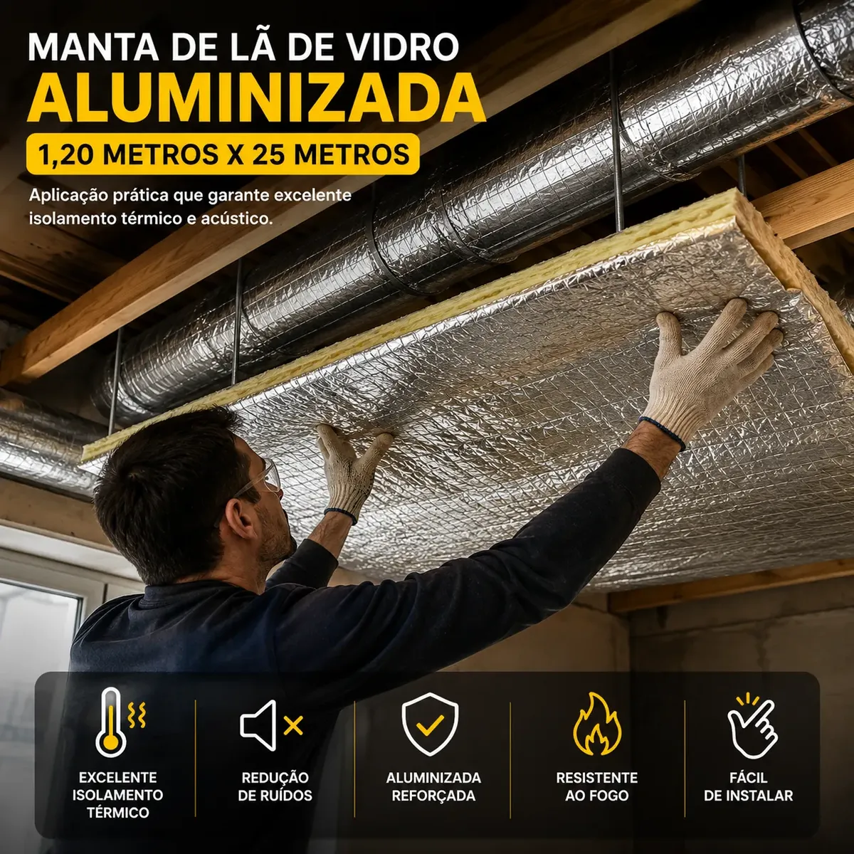Manta Lã De Vidro Aluminizada 38mm 1,20x25m Cobertura 30m2 - Imagem 3