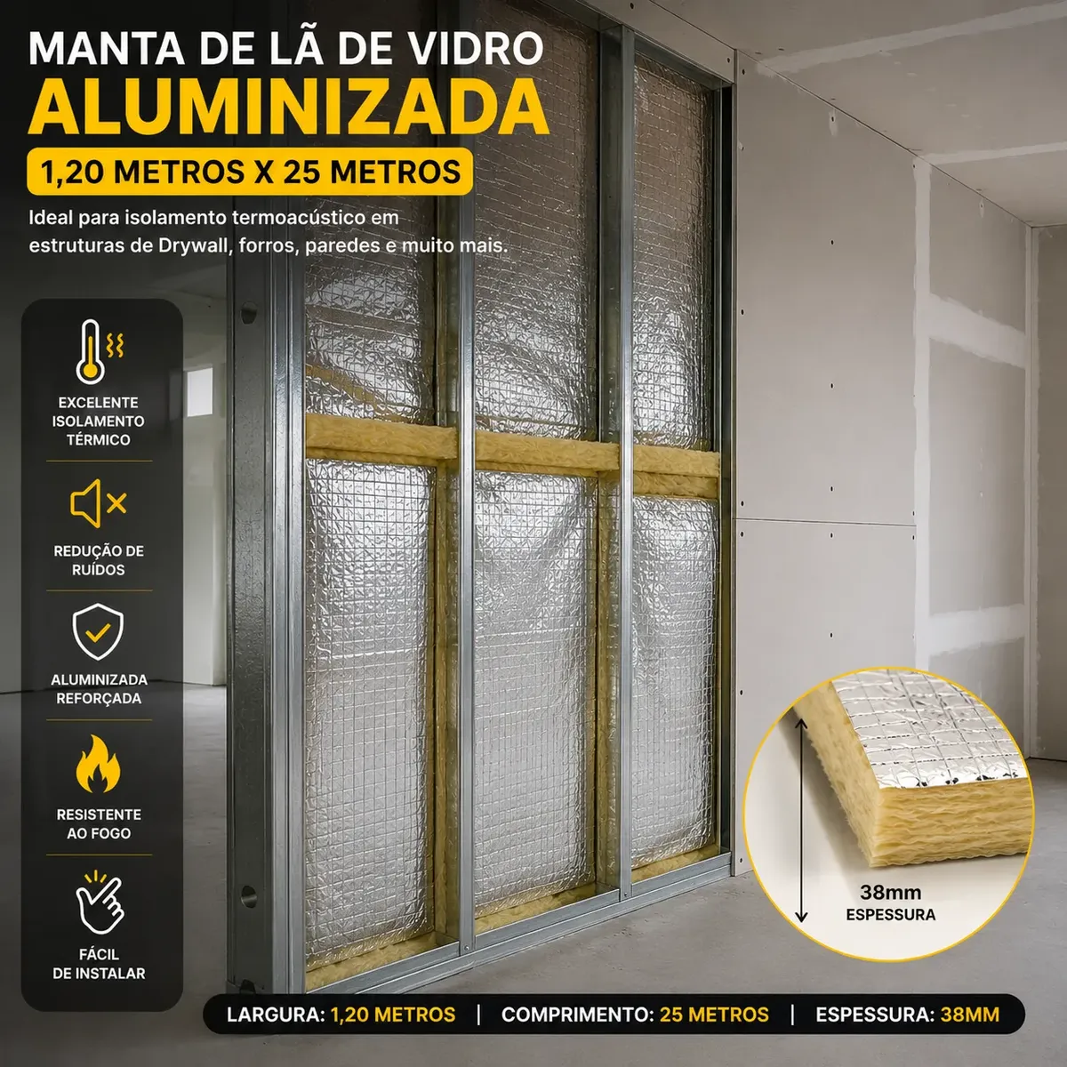 Manta Lã De Vidro Aluminizada 38mm 1,20x25m Cobertura 30m2 - Imagem 4